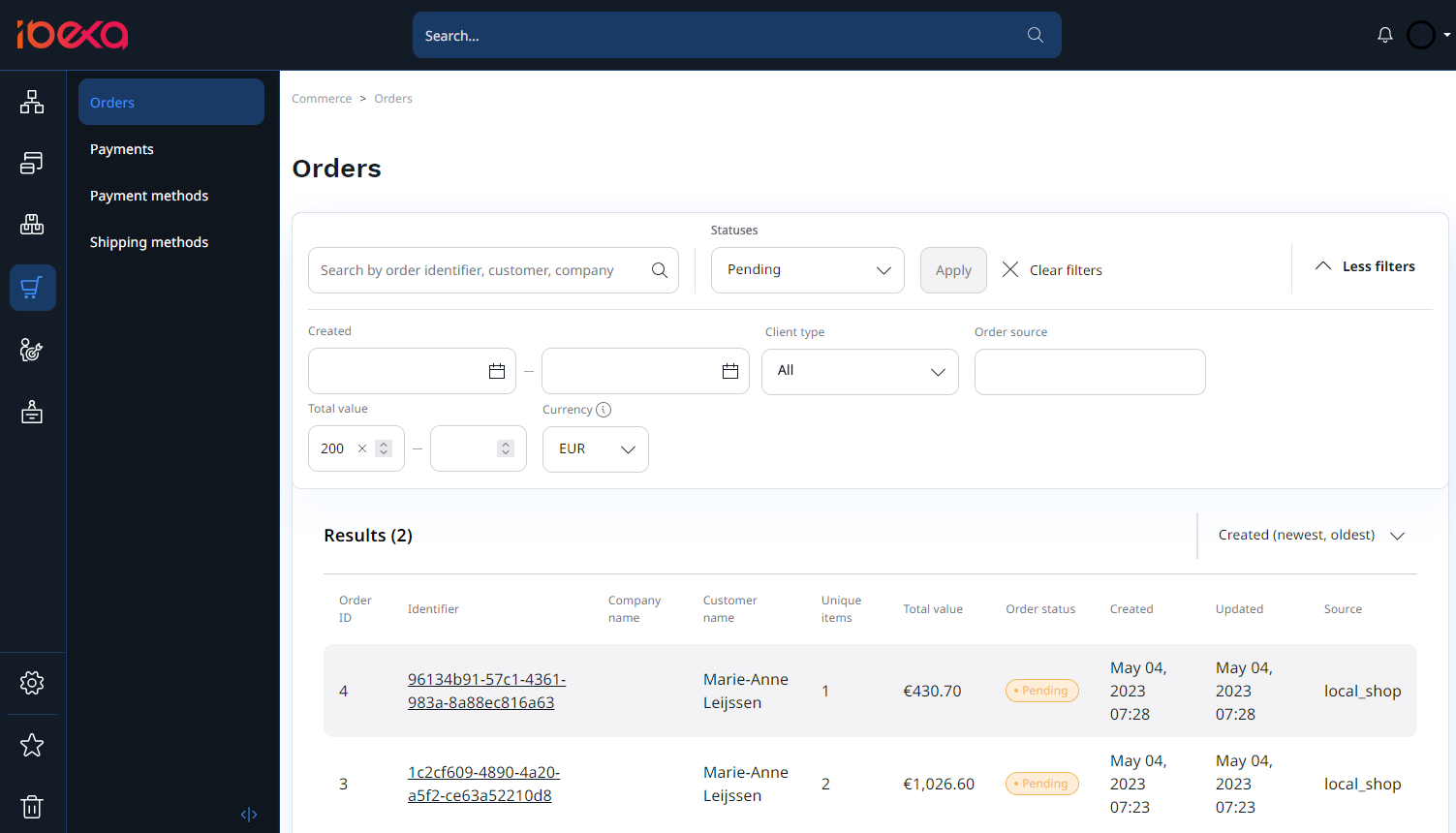 Orders list Orders list
